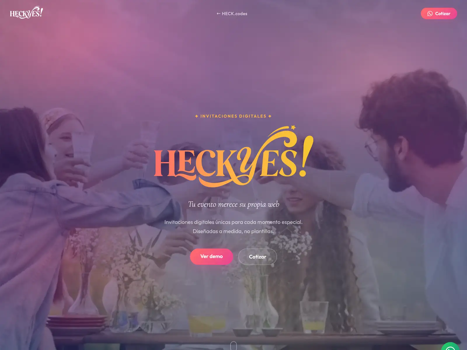 Vista de una invitación digital de HeckYes